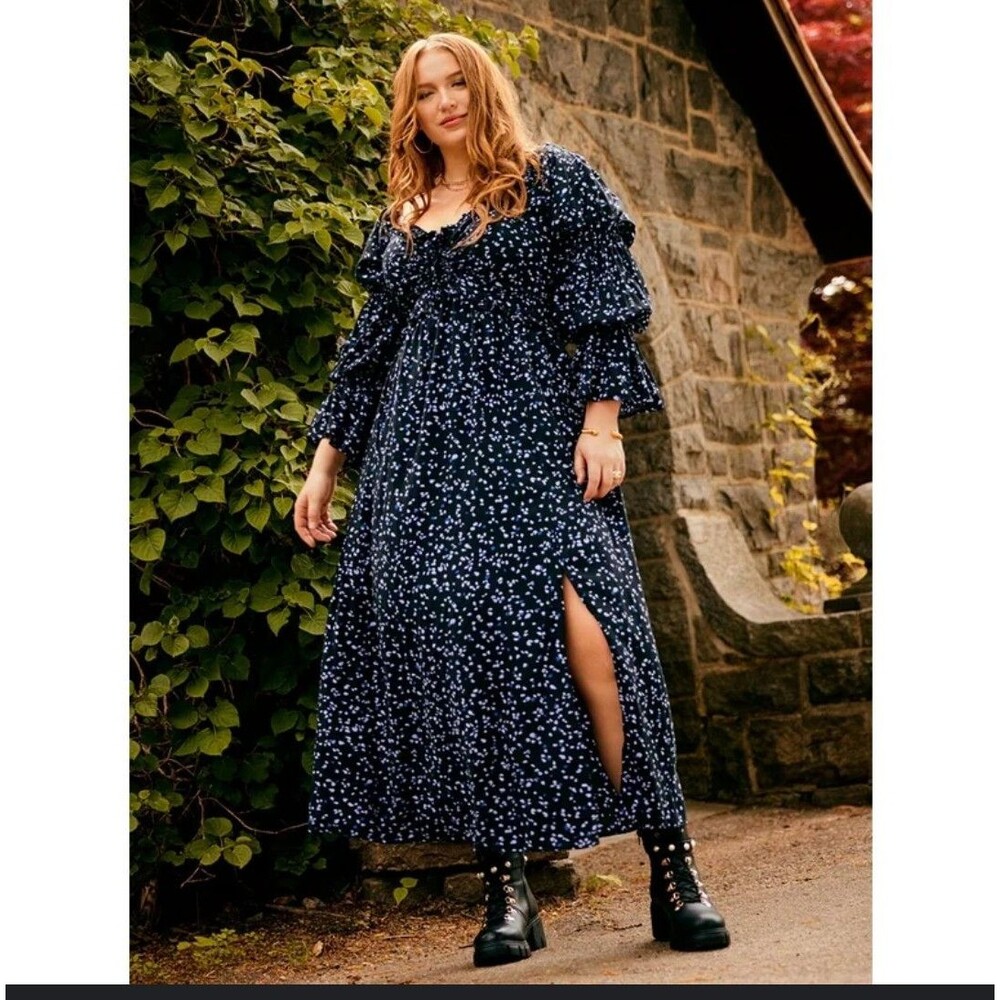 Eloquii Womens 18/20 Whimisgoth Cottagecore Smocked Stretchy Boho Empire Dress